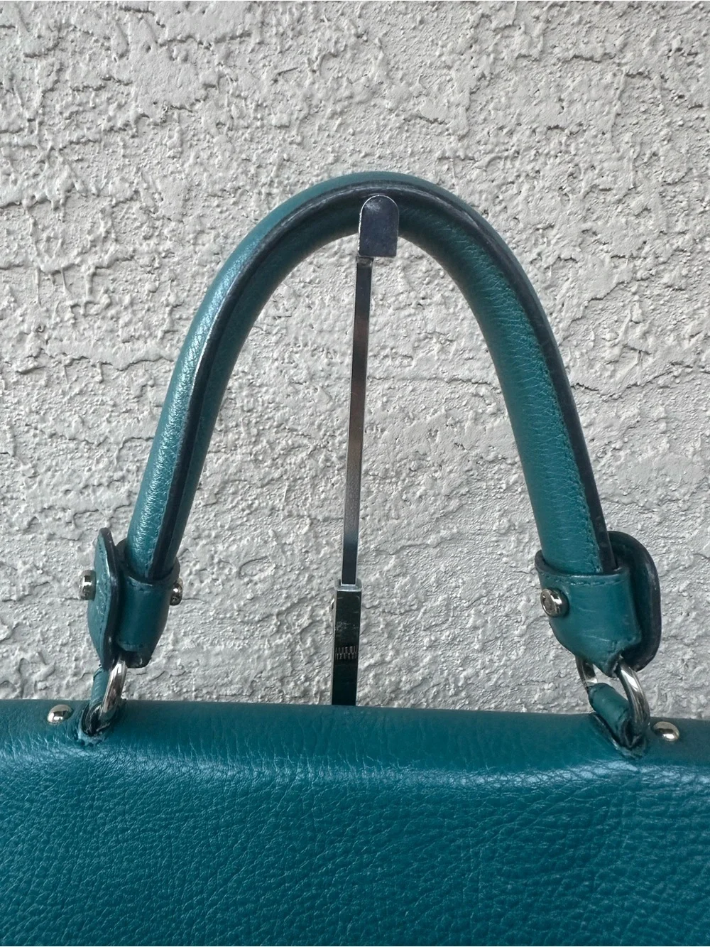 SALVATORE FERRAGAMO Teal Green Leather Top-Handle Satchel/Crossbody bag